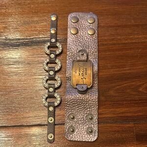 Brown Leather Bracelet Set with Gold Accents